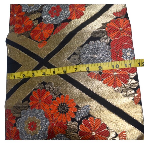 Japanese Obi Sash Kimono Belt Metallic Embroidered Flowers - Picture 5 of 10
